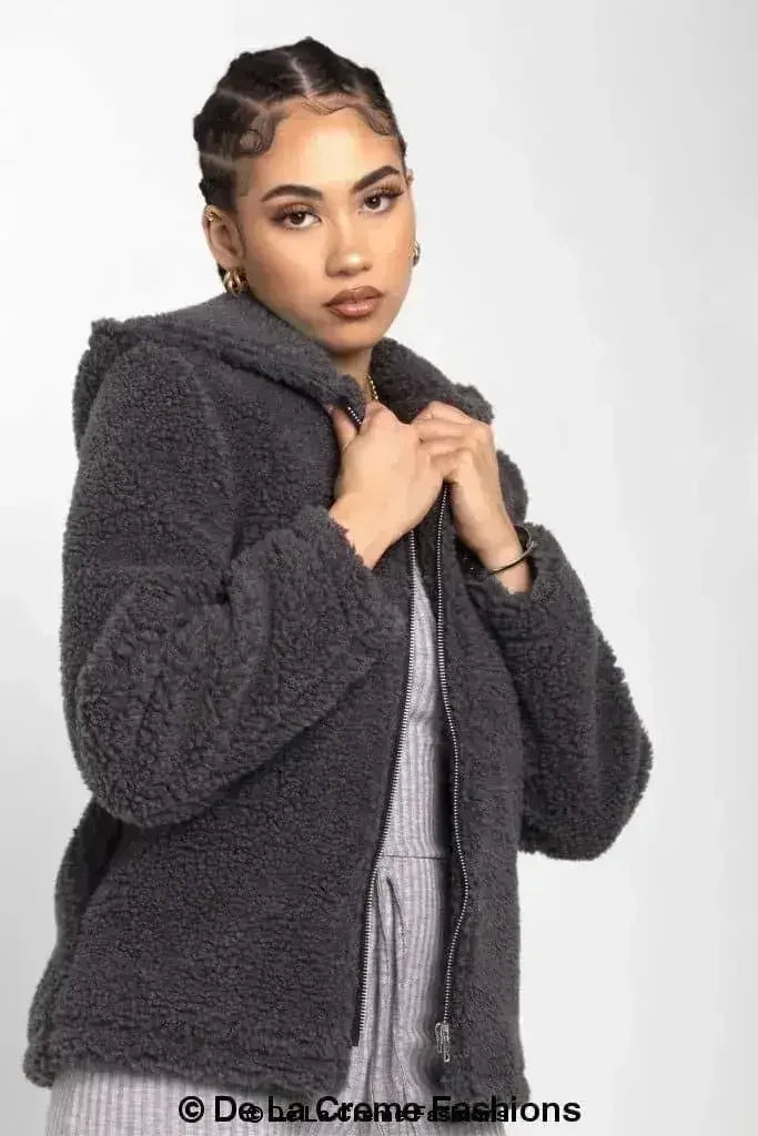 Lauren Zip Up Hooded Borg Teddy Jacket - Femstylo