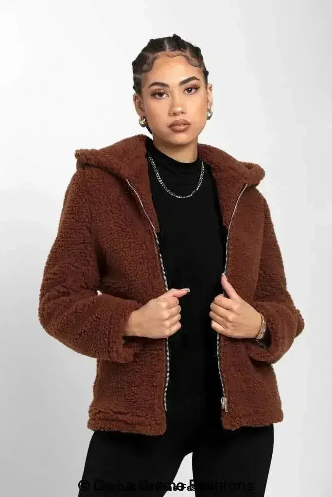 Lauren Zip Up Hooded Borg Teddy Jacket - Femstylo