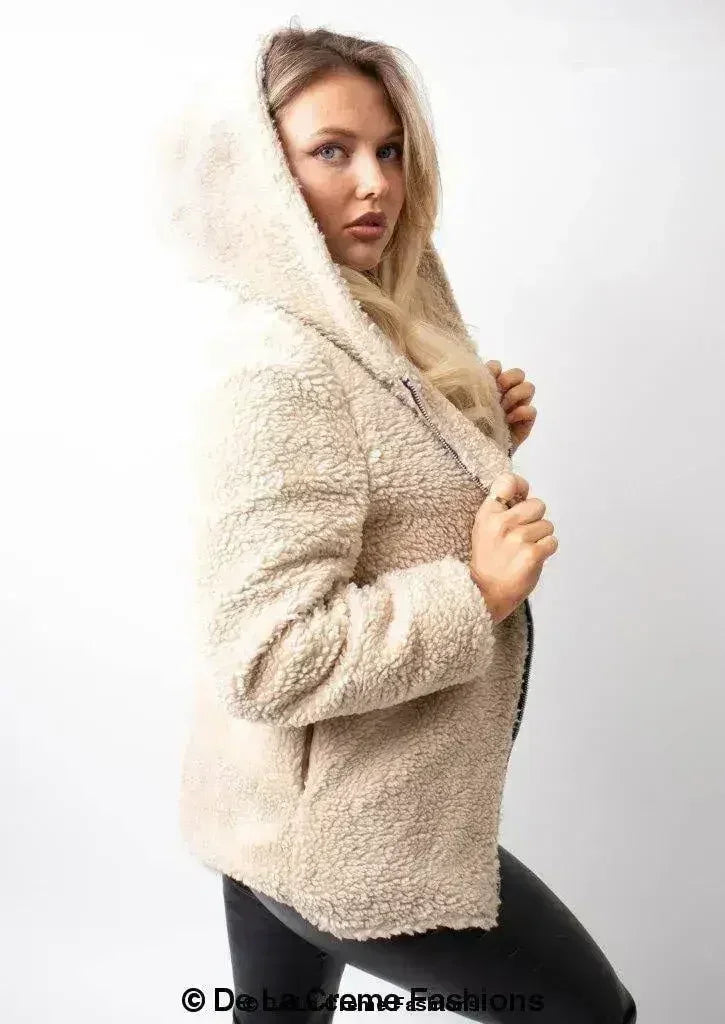 Lauren Zip Up Hooded Borg Teddy Jacket - Femstylo