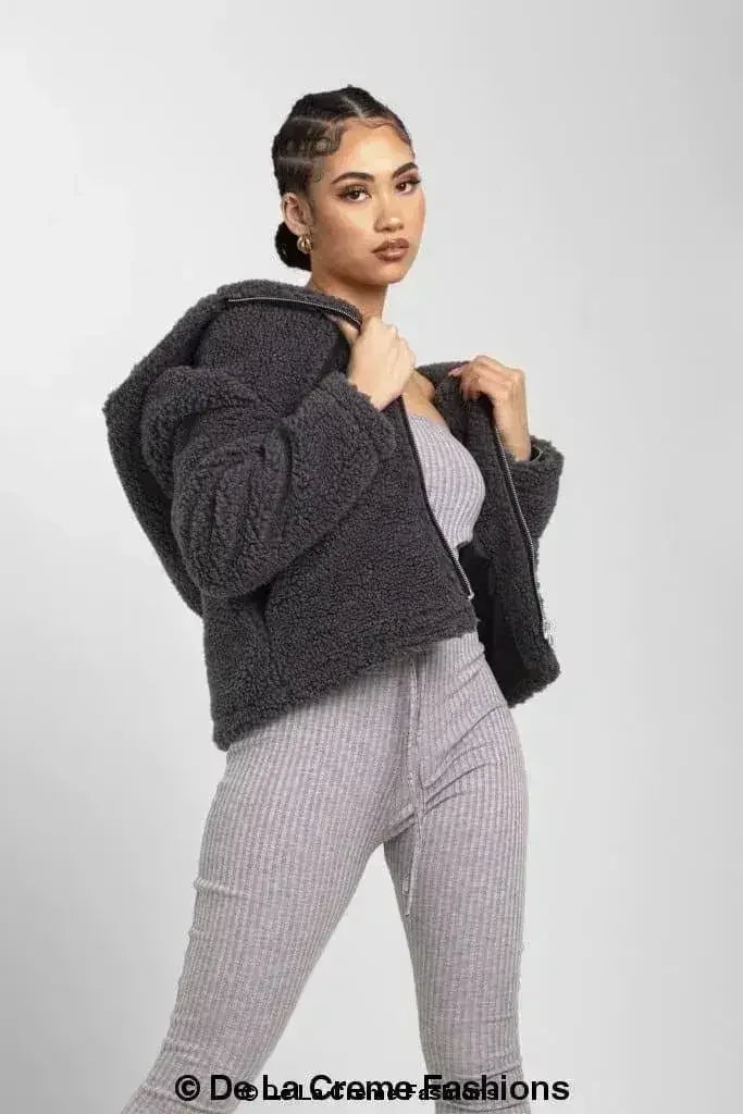 Lauren Zip Up Hooded Borg Teddy Jacket - Femstylo