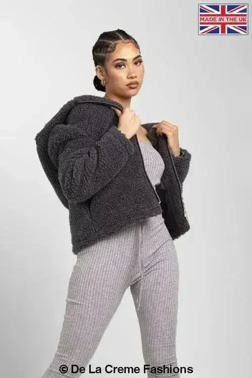 Lauren Zip Up Hooded Borg Teddy Jacket - Femstylo