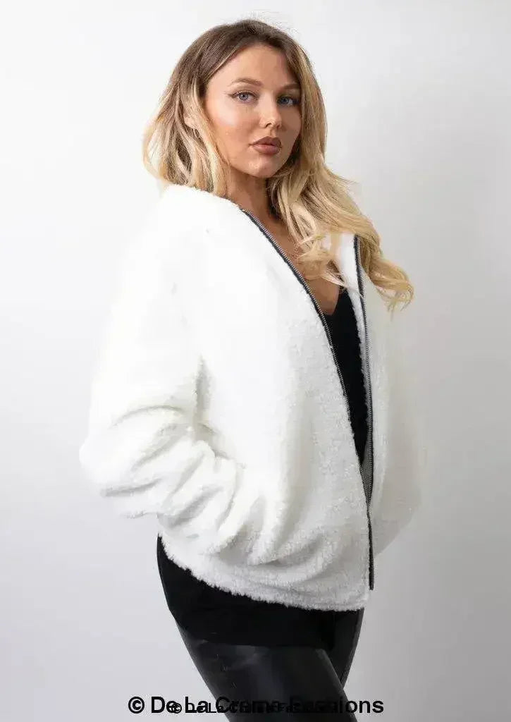 Lauren Zip Up Hooded Borg Teddy Jacket - Femstylo