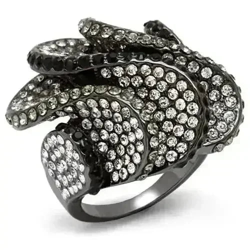 LO1635 - TIN Cobalt Black Brass Ring with Top Grade Crystal in Multi - Femstylo