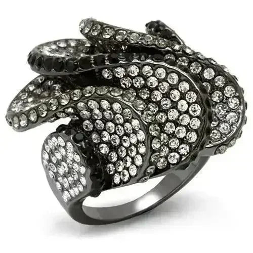 LO1635 - TIN Cobalt Black Brass Ring with Top Grade Crystal in Multi - Femstylo