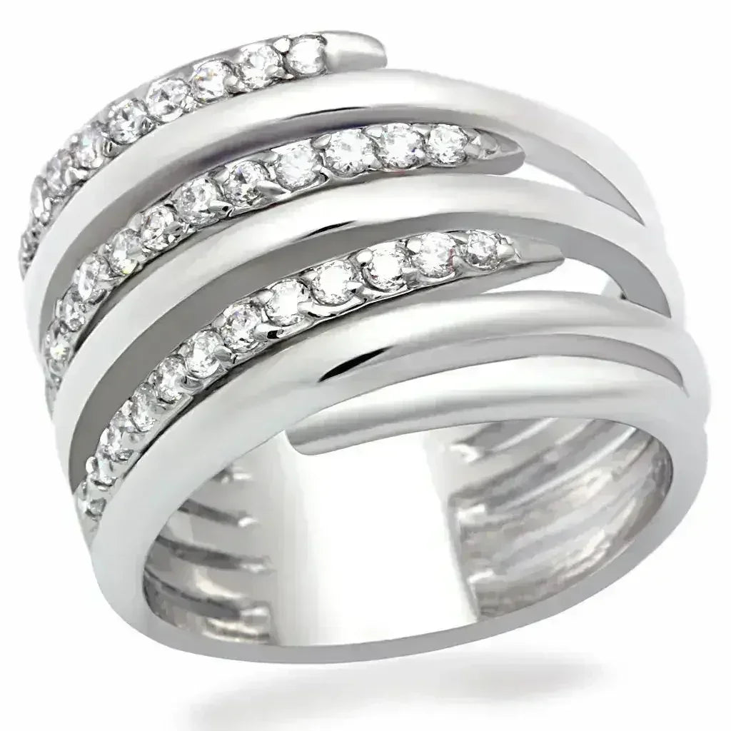 LO2075 - Rhodium Brass Ring with AAA Grade CZ in Clear - Femstylo