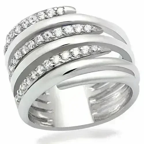 LO2075 - Rhodium Brass Ring with AAA Grade CZ in Clear - Femstylo