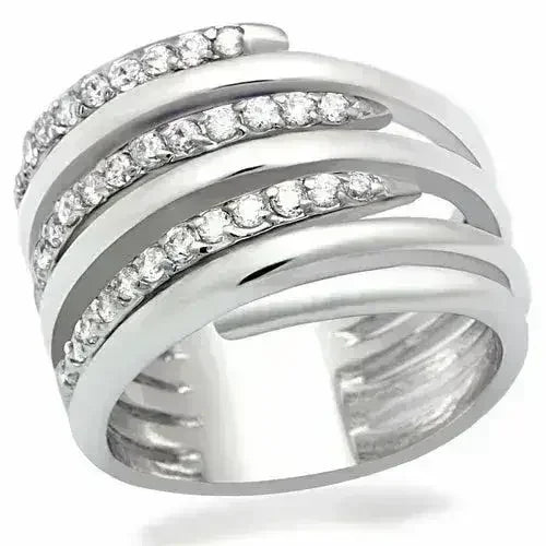 LO2075 - Rhodium Brass Ring with AAA Grade CZ in Clear - Femstylo