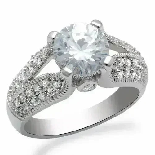 LO2077 - Rhodium Brass Ring with AAA Grade CZ in Clear - Femstylo