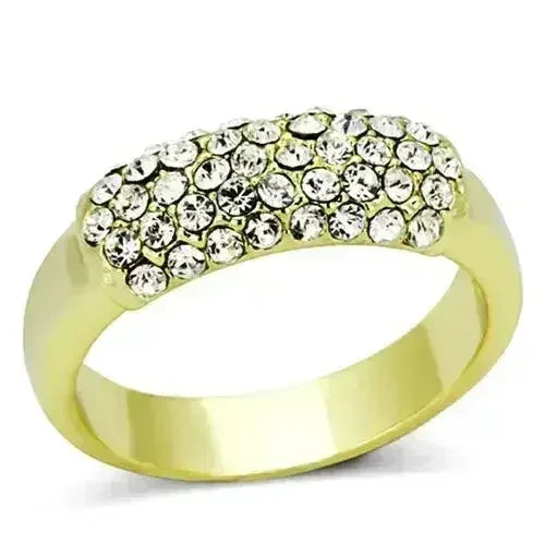 LO3067 - Gold Brass Ring with Top Grade Crystal in Clear - Femstylo