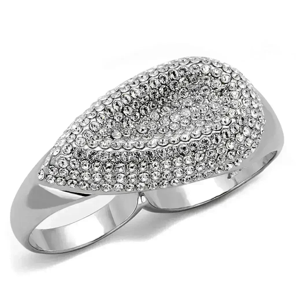 LO3913 - Rhodium Brass Ring with Top Grade Crystal in Clear - Femstylo