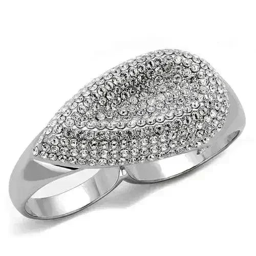 LO3913 - Rhodium Brass Ring with Top Grade Crystal in Clear - Femstylo