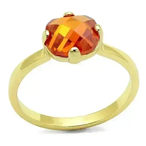 LO4079 - Flash Gold Brass Ring with AAA Grade CZ in Orange - Femstylo