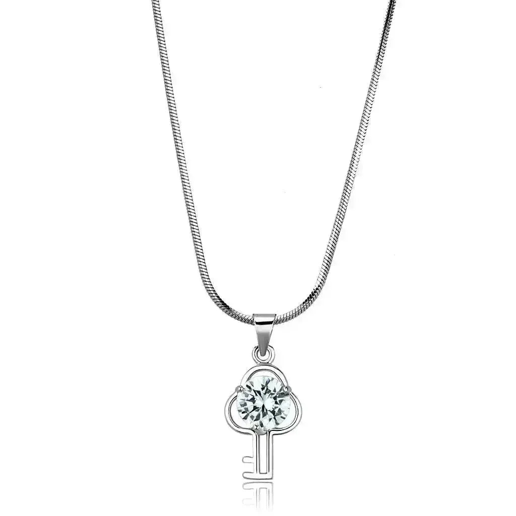 LO4161 - Rhodium Brass Chain Pendant with AAA Grade CZ in Clear - Femstylo