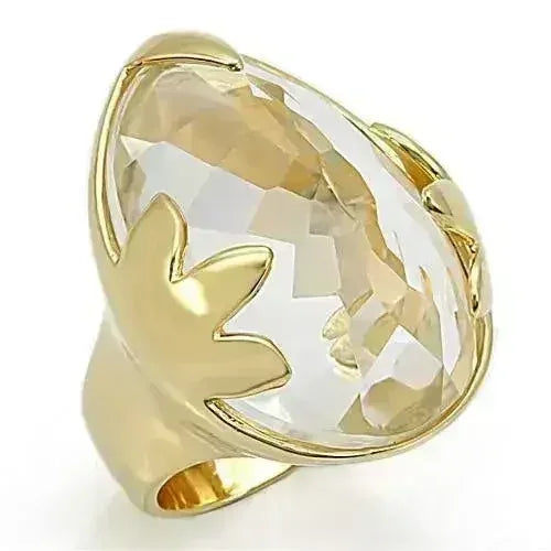 LOS206 - Gold 925 Sterling Silver Ring with Genuine Stone in Clear - Femstylo