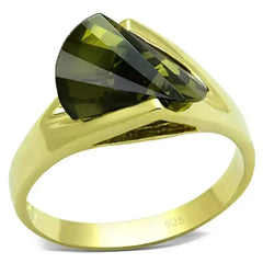 LOS655 - Gold 925 Sterling Silver Ring with AAA Grade CZ in Olivine - Femstylo