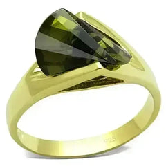 LOS655 - Gold 925 Sterling Silver Ring with AAA Grade CZ in Olivine - Femstylo