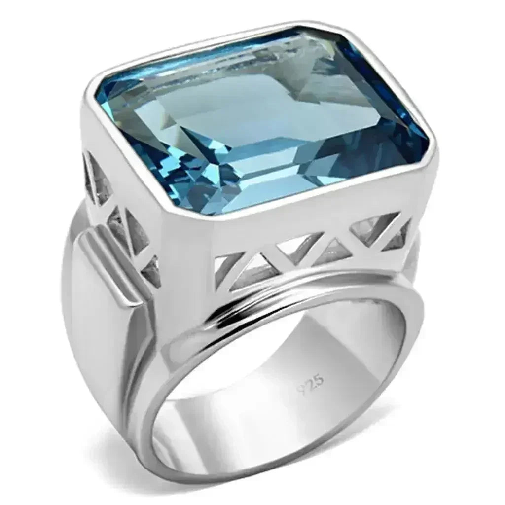 LOS669 - Silver 925 Sterling Silver Ring with Synthetic Spinel in Sea - Femstylo