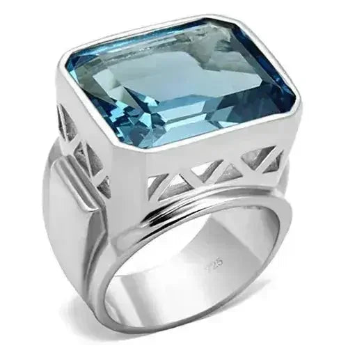 LOS669 - Silver 925 Sterling Silver Ring with Synthetic Spinel in Sea - Femstylo