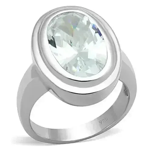 LOS728 - Silver 925 Sterling Silver Ring with AAA Grade CZ in Clear - Femstylo