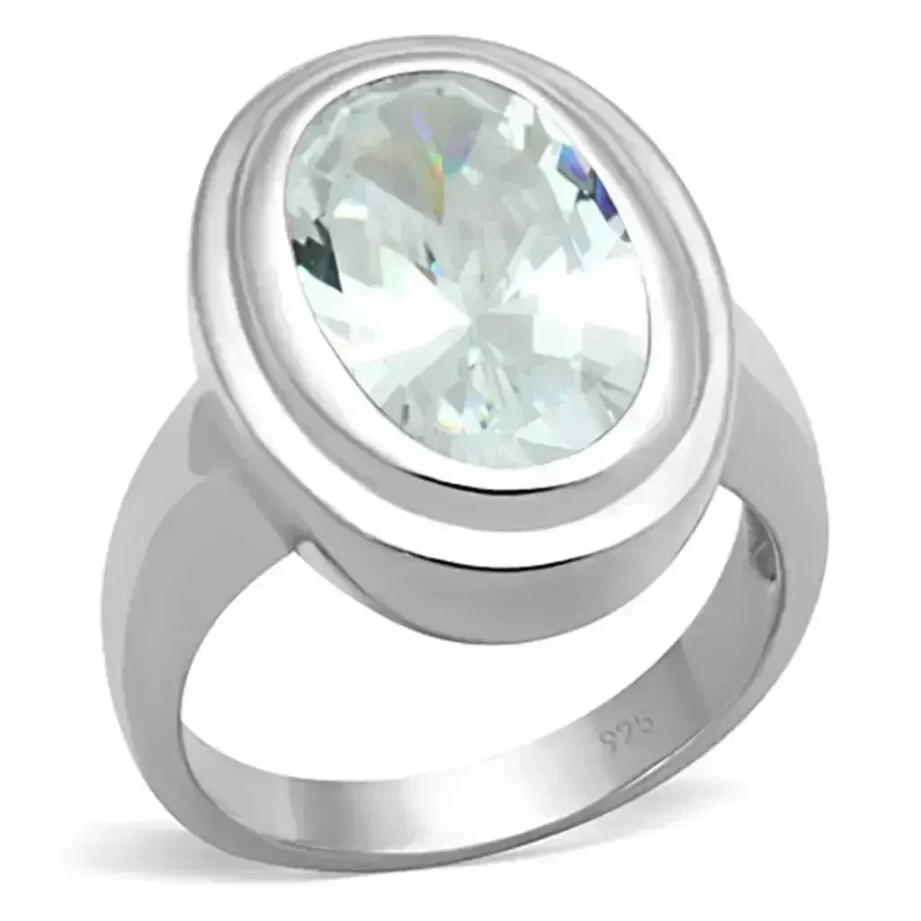 LOS728 - Silver 925 Sterling Silver Ring with AAA Grade CZ in Clear - Femstylo