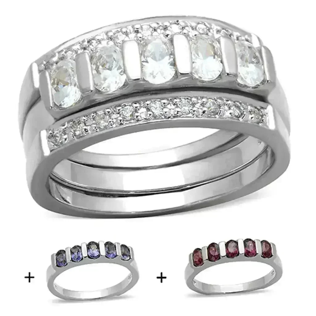 LOS748 - Silver 925 Sterling Silver Ring with AAA Grade CZ in Multi - Femstylo