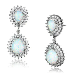 LOS879 - Rhodium 925 Sterling Silver Earrings with Semi-Precious Opal - Femstylo