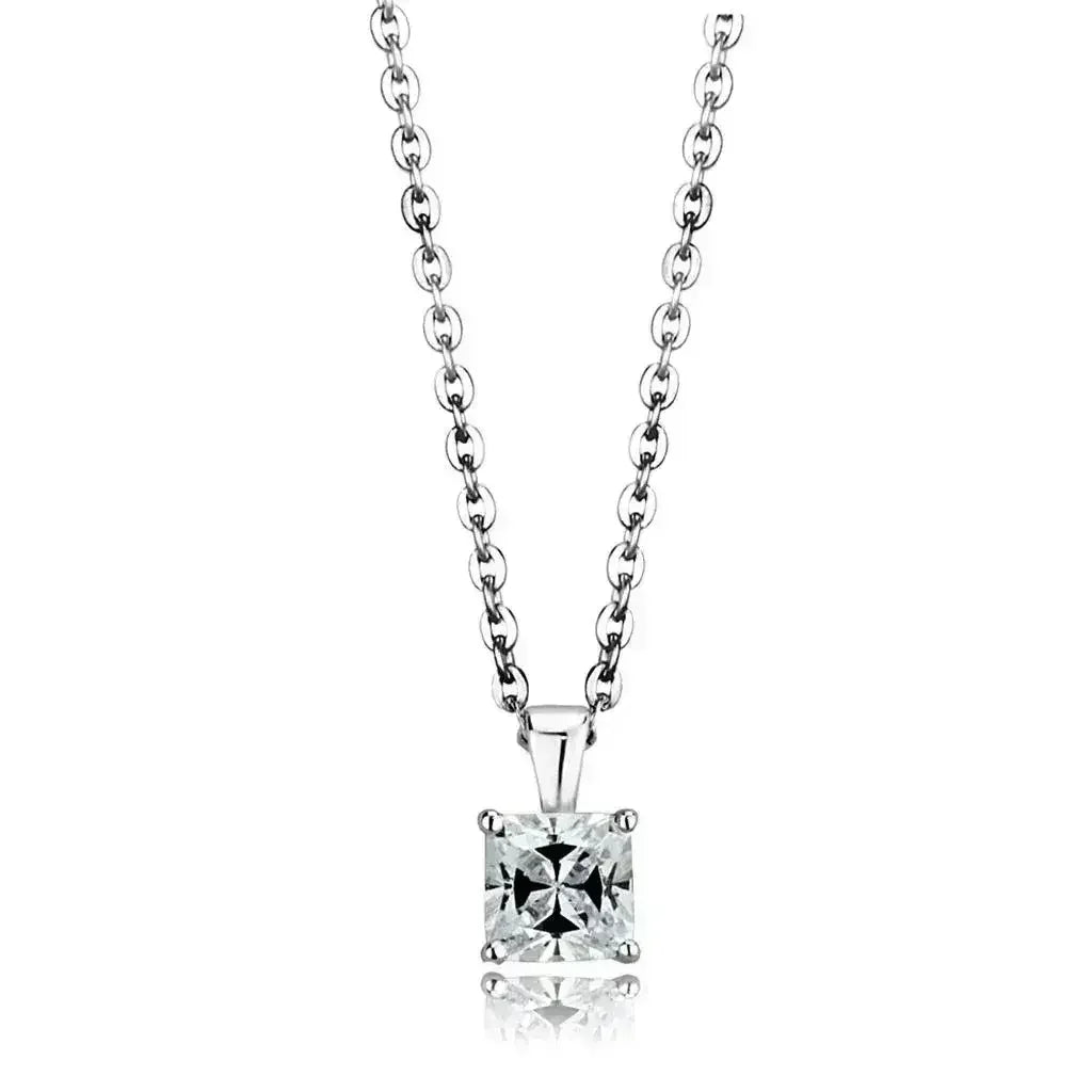 LOS893 - Rhodium 925 Sterling Silver Chain Pendant with AAA Grade CZ - Femstylo