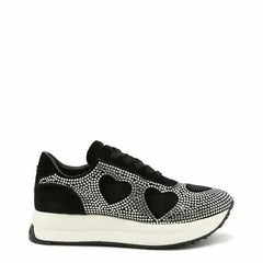 Rhinestone Heart Sneakers - Black - Femstylo