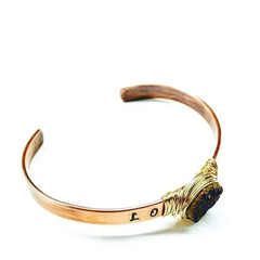 LOVE Stamped Gold Wire Wrapped Purple Druzy Copper Cuff - Femstylo