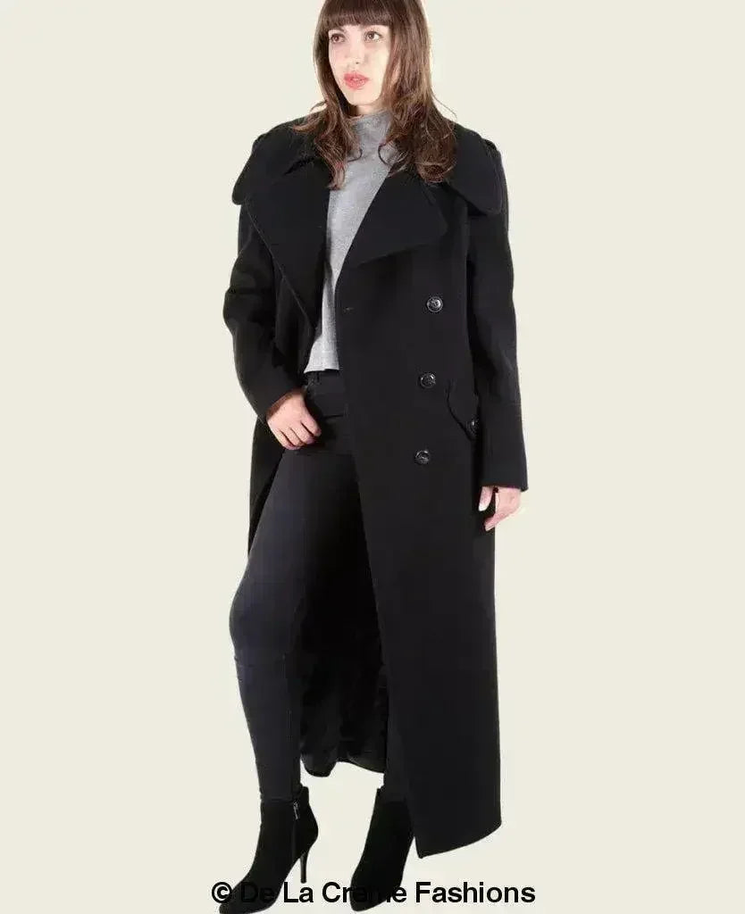 MARQUETTA - Womens Double Breasted Wool & Cashmere Blend Long Coat - Femstylo