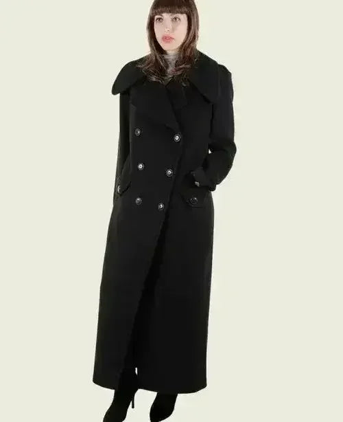 MARQUETTA - Womens Double Breasted Wool & Cashmere Blend Long Coat - Femstylo