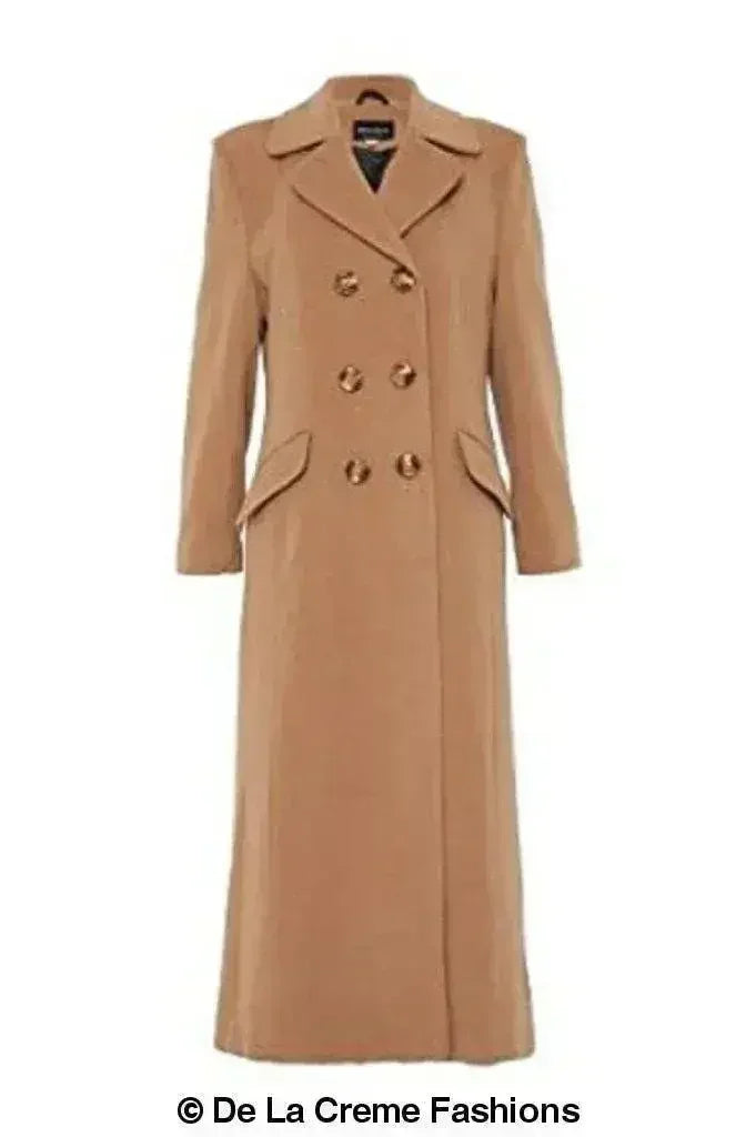 Wool Blend Double Breasted Long Coat - Femstylo