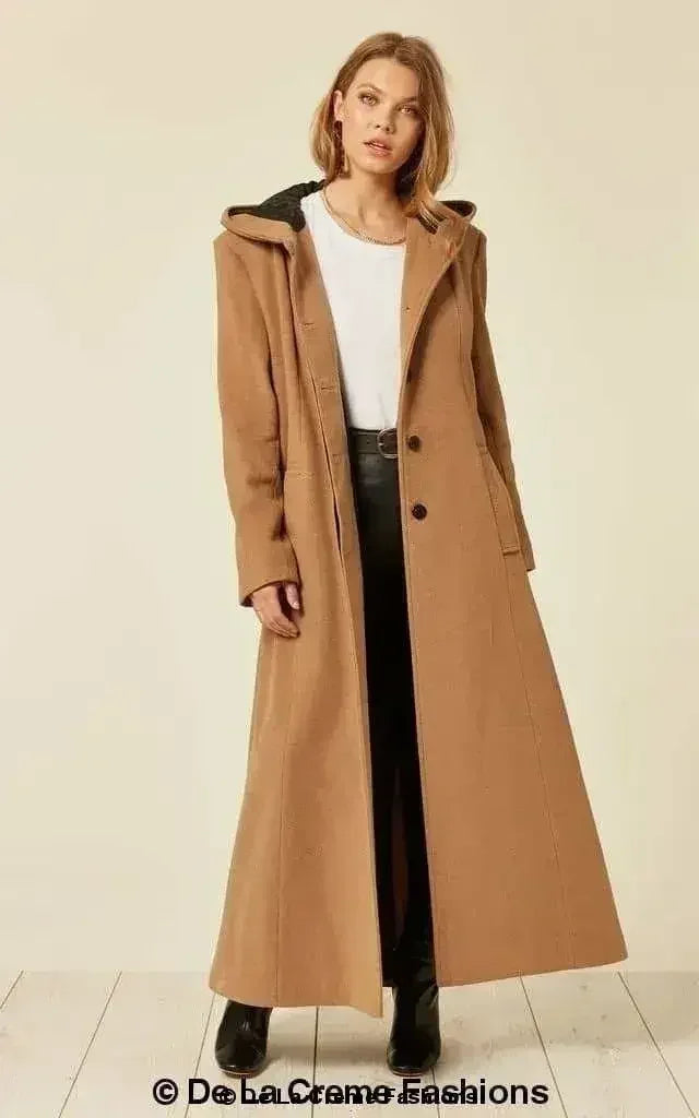 Oversized Wool Blend Hooded Long Coat (1716) - Femstylo