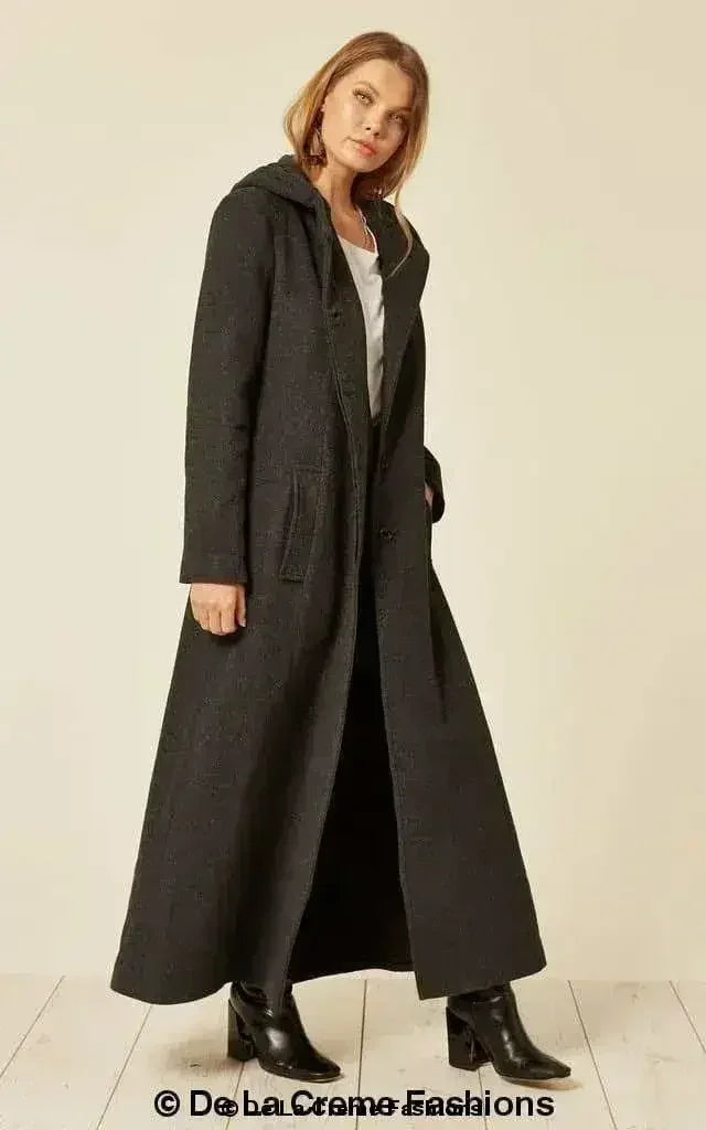 Oversized Wool Blend Hooded Long Coat (1716) - Femstylo