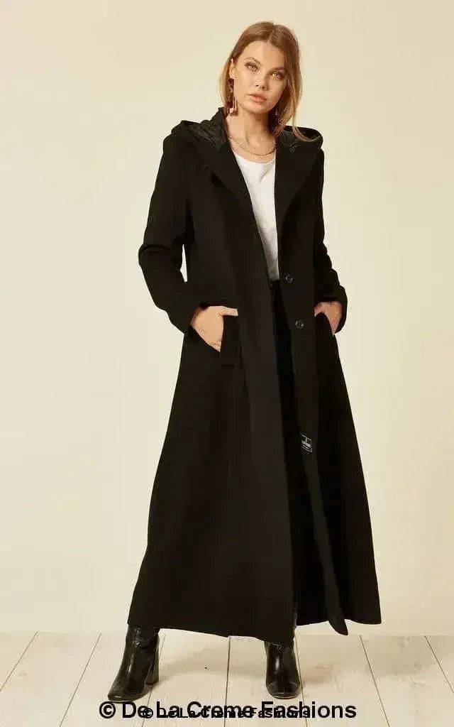 Oversized Wool Blend Hooded Long Coat (1716) - Femstylo