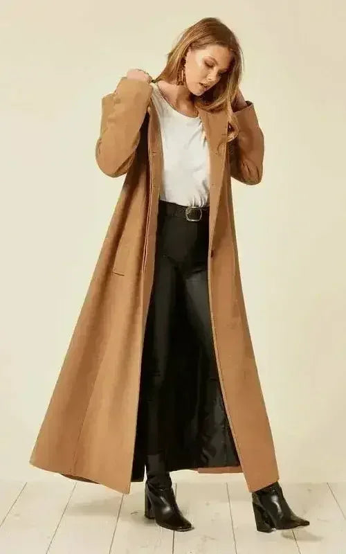 Oversized Wool Blend Hooded Long Coat (1716) - Femstylo