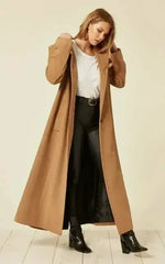 Oversized Wool Blend Hooded Long Coat (1716) - Femstylo