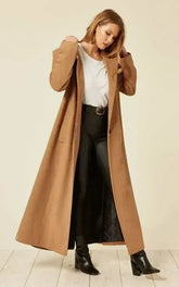 Oversized Wool Blend Hooded Long Coat (1716) - Femstylo