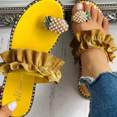 2021 Summer Beach Pineapple Flat Slippers Outside Slides Ladies Shoes - Femstylo