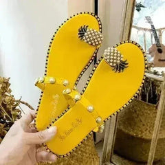 2021 Summer Beach Pineapple Flat Slippers Outside Slides Ladies Shoes - Femstylo