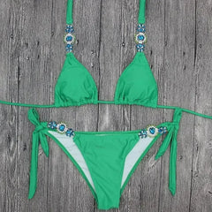 Jeweled Bikini Crochet Jewelry Bikini Set two pieces Swimsuit Crystal - Femstylo