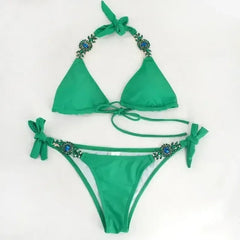 Jeweled Bikini Crochet Jewelry Bikini Set two pieces Swimsuit Crystal - Femstylo