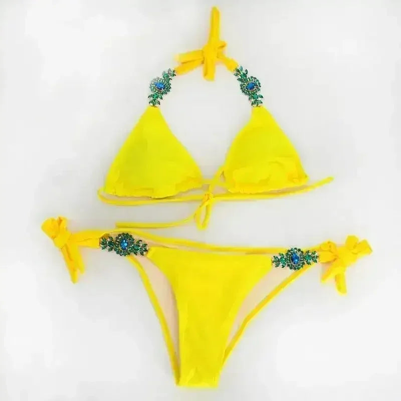 Jeweled Bikini Crochet Jewelry Bikini Set two pieces Swimsuit Crystal - Femstylo