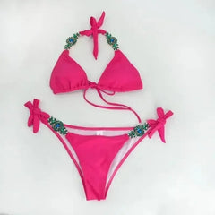 Jeweled Bikini Crochet Jewelry Bikini Set two pieces Swimsuit Crystal - Femstylo