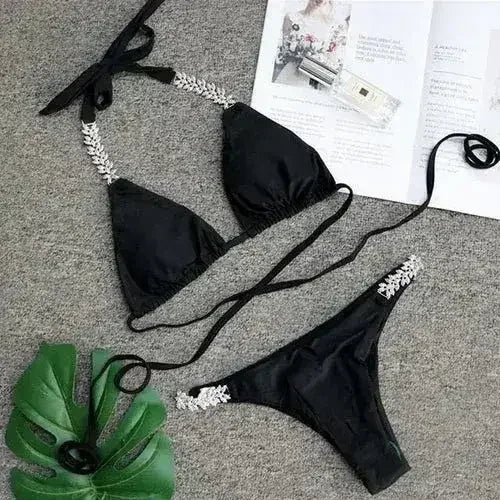 Jeweled Bikini Crochet Jewelry Bikini Set two pieces Swimsuit Crystal - Femstylo