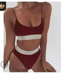 Two-Pieces Sexy Women Sequined Crystal Bikini Set Ladies Rhinestone - Femstylo