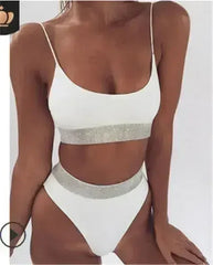 Two-Pieces Sexy Women Sequined Crystal Bikini Set Ladies Rhinestone - Femstylo