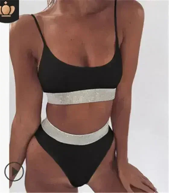 Two-Pieces Sexy Women Sequined Crystal Bikini Set Ladies Rhinestone - Femstylo