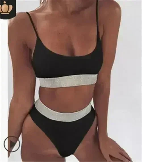 Two-Pieces Sexy Women Sequined Crystal Bikini Set Ladies Rhinestone - Femstylo