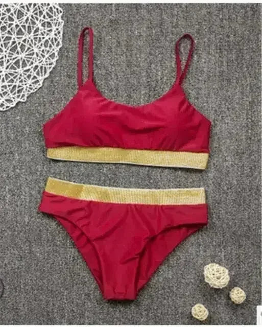 Two-Pieces Sexy Women Sequined Crystal Bikini Set Ladies Rhinestone - Femstylo